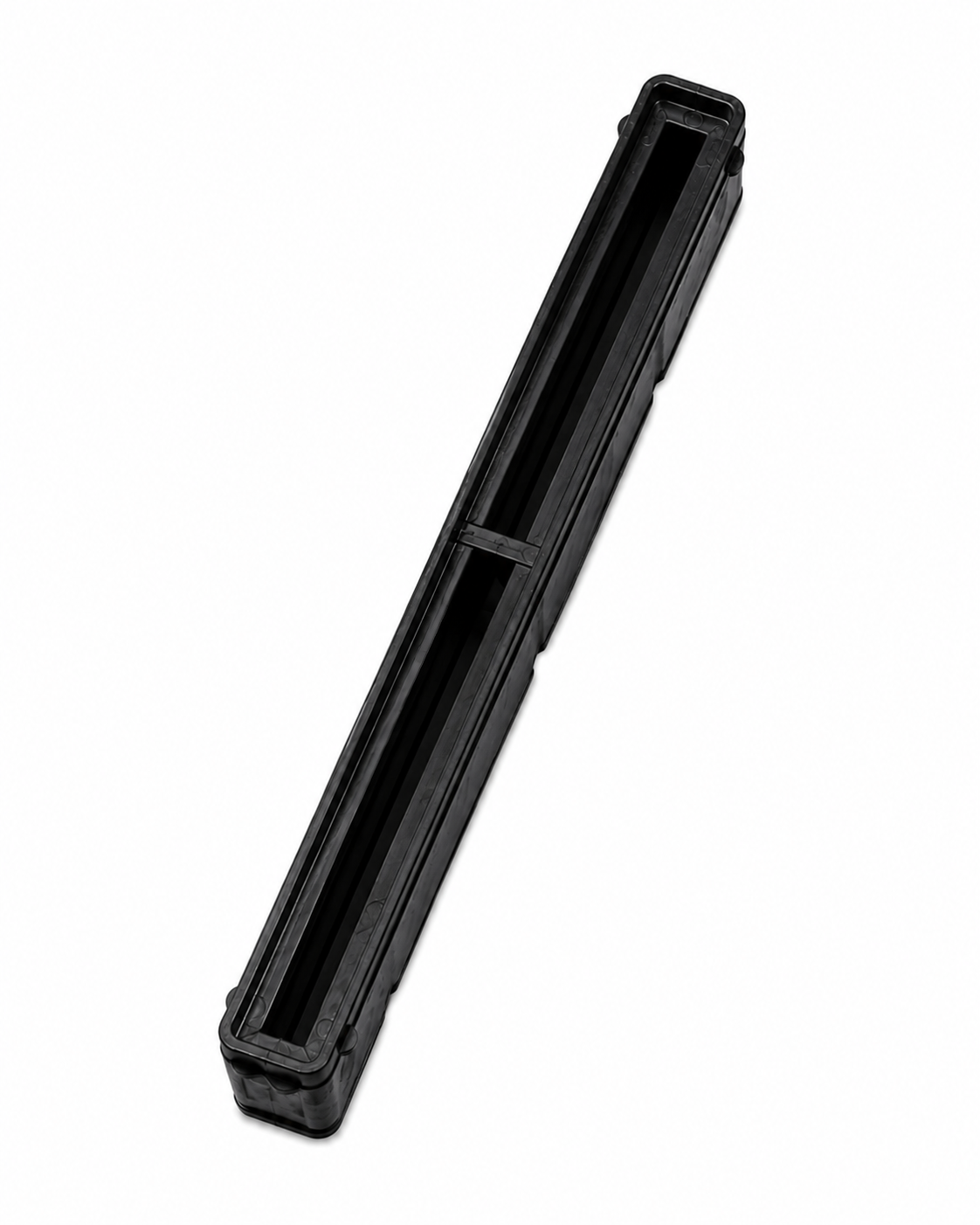 Black 10.5 inch Bahne center fin box with integrated resin reservoir.