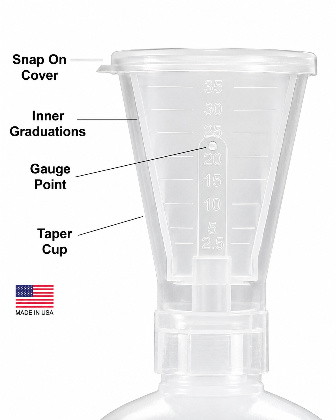 Bodi Bottle tapered measuring chamber with 2.5cc to 35cc graduations