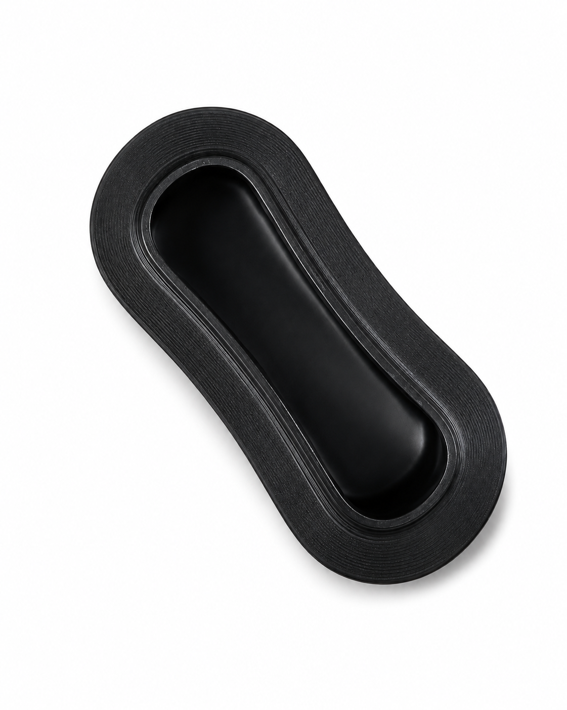 Top view of a black recessed SUP handle for stand up paddle board installation
