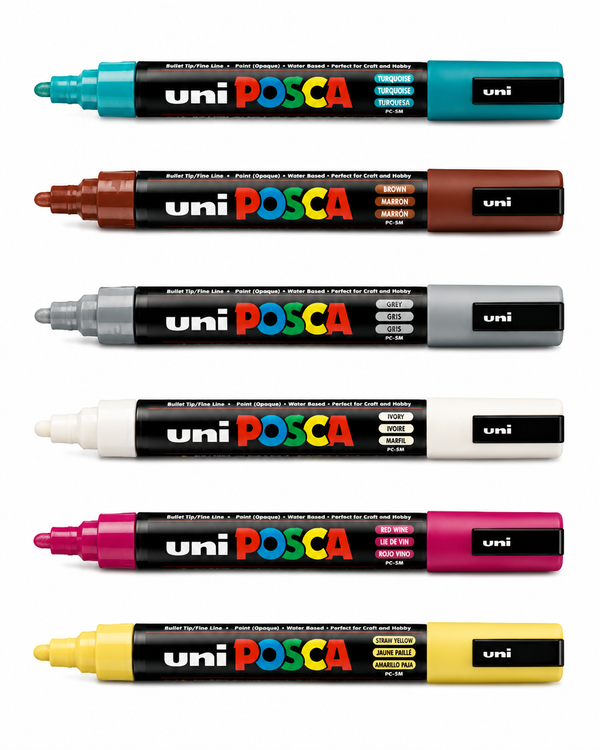 POSCA Bold 6 Pen Set of PC-5M water-based paint markers for surfboard artwork and custom designs