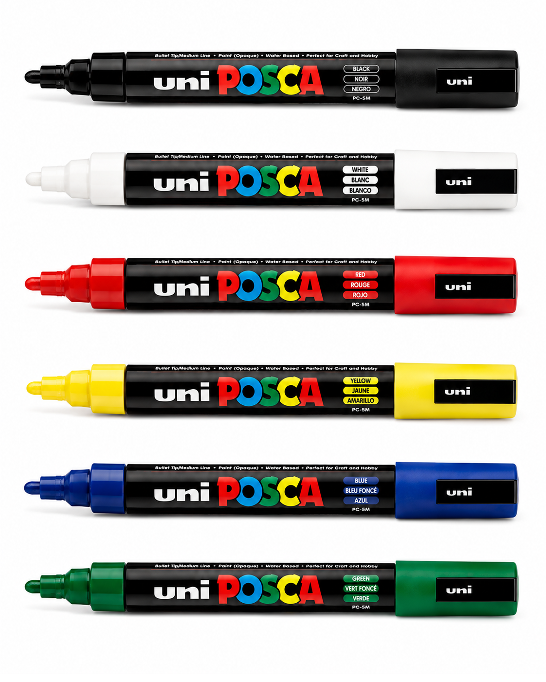 POSCA PC-5M Basic 6 Pen Set of water-based paint markers for surfboard artwork and custom designs