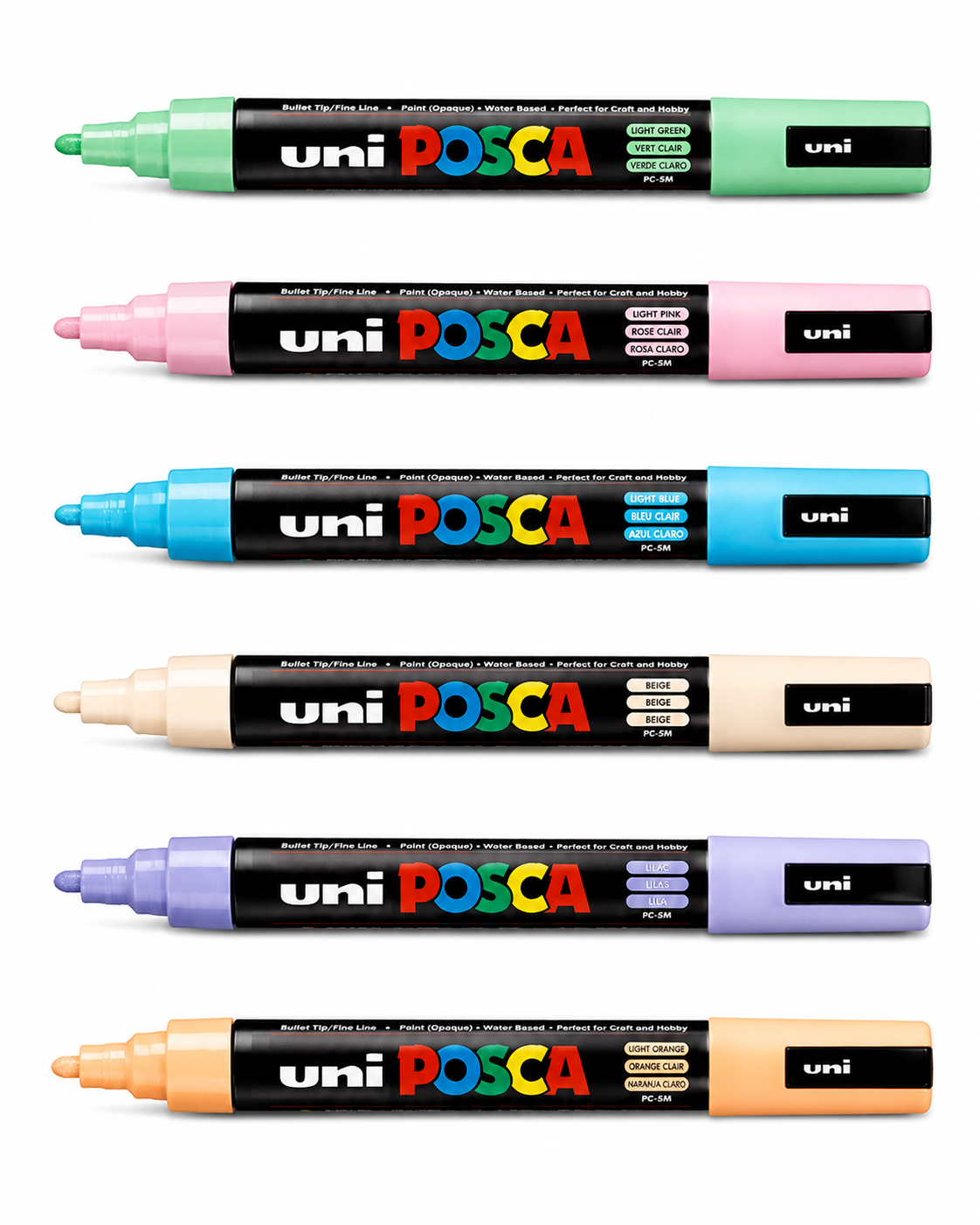 POSCA Pale 6 Pen Set of PC-5M water-based paint markers for surfboard artwork and custom designs