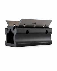 Bottom view of aluminum planer blade sharpening jig showing machined construction
