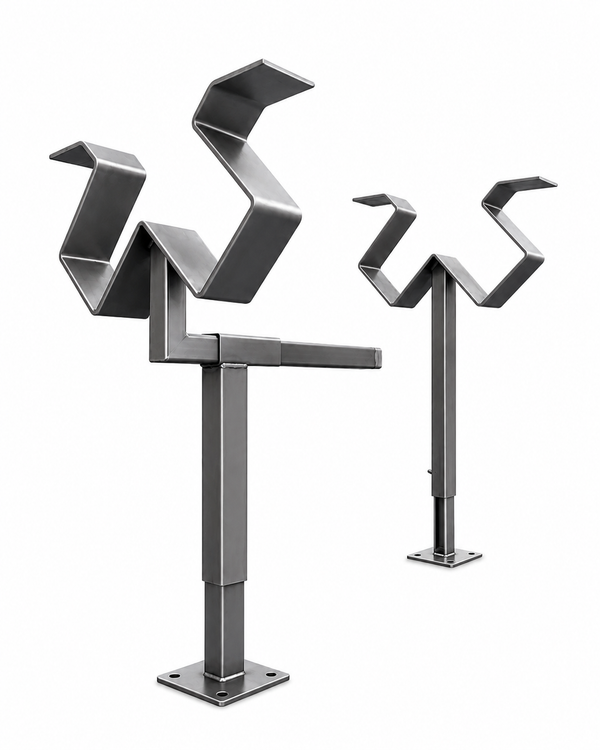 Adjustable steel surfboard shaping racks designed by Florian Saylor
