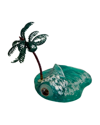 Side view of handcrafted surf barrel sculpture with resin artwork