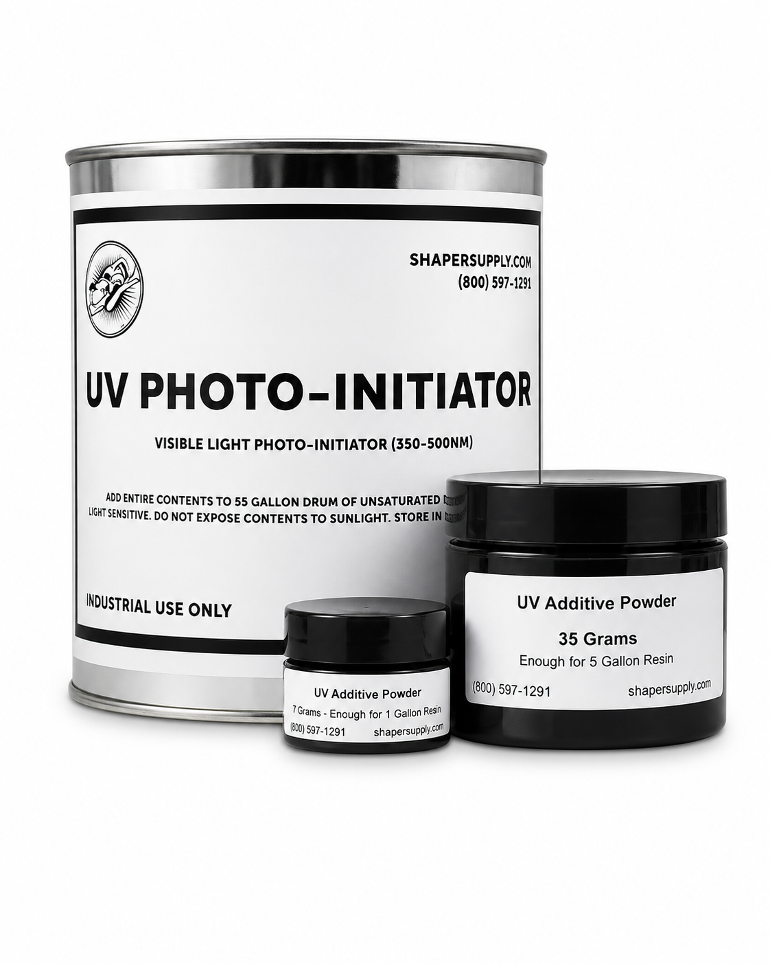 UV catalyst powder photo initiator for polyester resin enabling sunlight curing for surfboard lamination and repair applications
