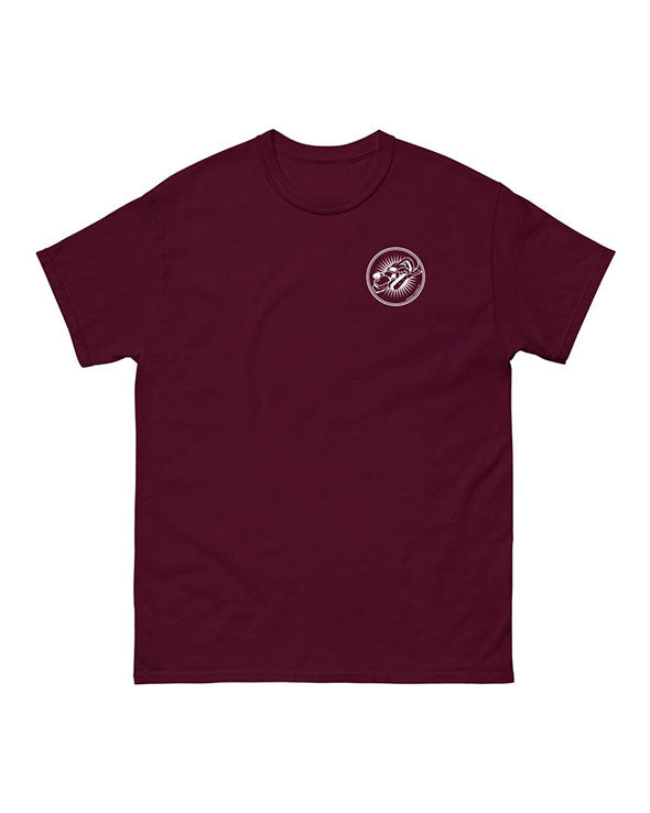 Shaper supply t shirt in maroon with logo