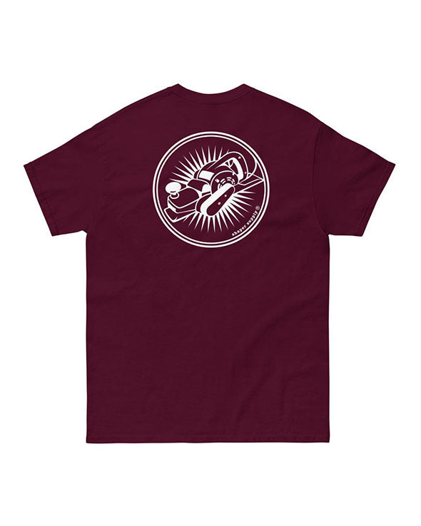 Shaper supply t shirt in maroon with logo