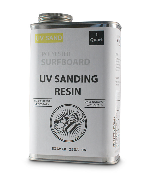 Silmar 250A UV polyester sanding resin for surfboard hot coats and ding repairs with UV cure system